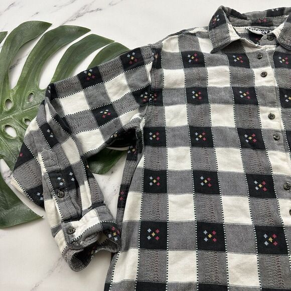 Krazy Kat Womens Vintage 90s Flannel Plaid Shirt Size L Gray White Button Front - Picture 4 of 11